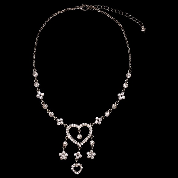 Vintage Silver Rhinestone Encrusted Heart with Charms Pendant Necklace - Picture 2 of 6